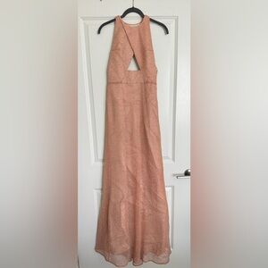 Thakoon Custom Beaded Peach Gown Cross Neck With Cutout Size XS/S